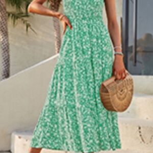 Green Floral One-Shoulder Dress